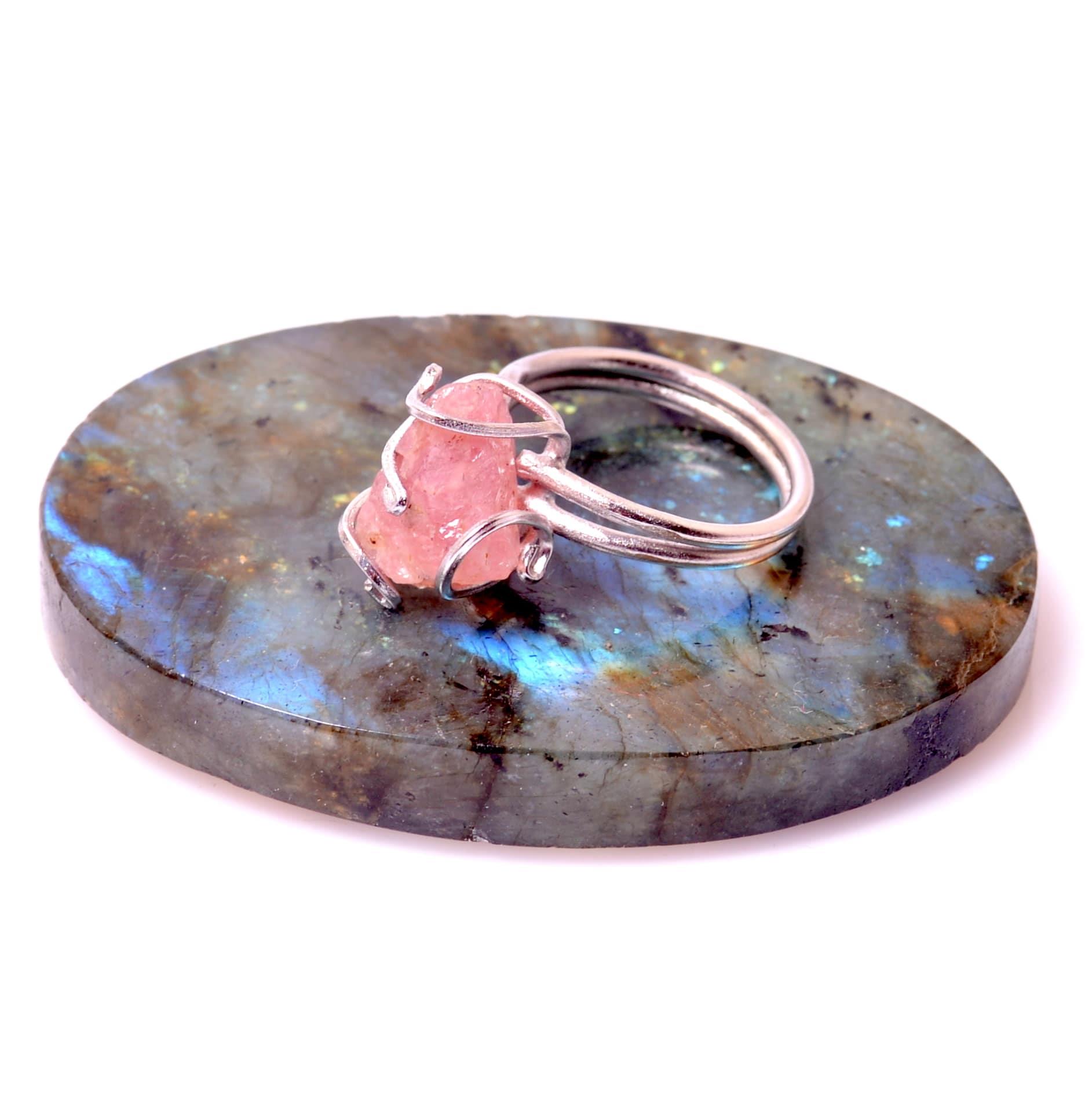 Ham Pink Quartz Stone Ring Adjustable