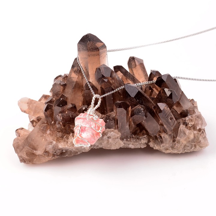 Ham Rodokrozit Taşı Kolye - Tel Sargılı