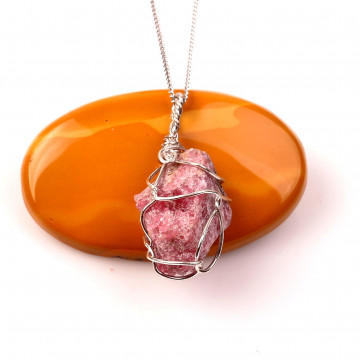 Ham Rodonit Taşı Kolye - Tel Sargılı - 2