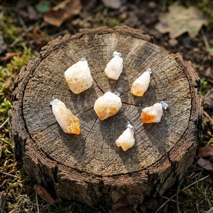 Ham Sitrin Taşı Çelik Kolye – Para Taşı - 2