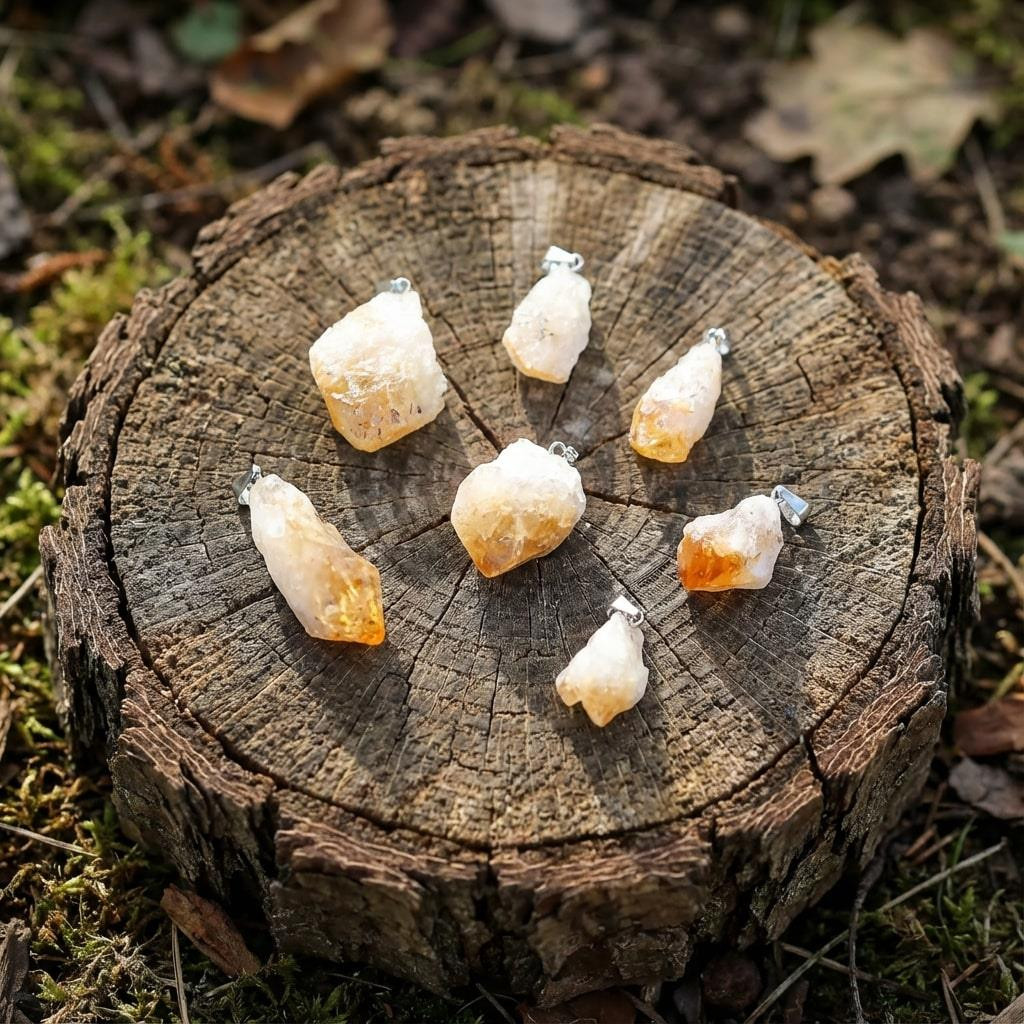 Ham Sitrin Taşı Çelik Kolye – Para Taşı