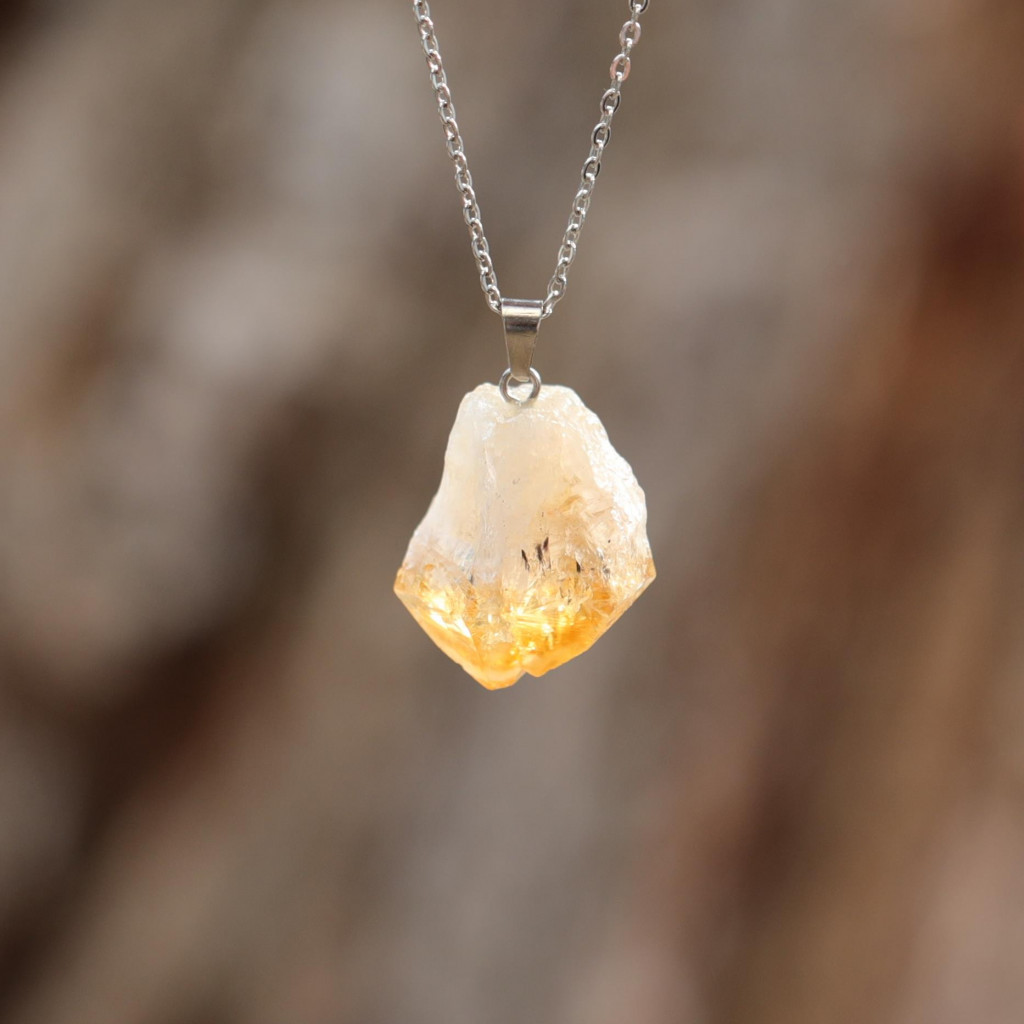 Ham Sitrin Taşı Çelik Kolye – Para Taşı