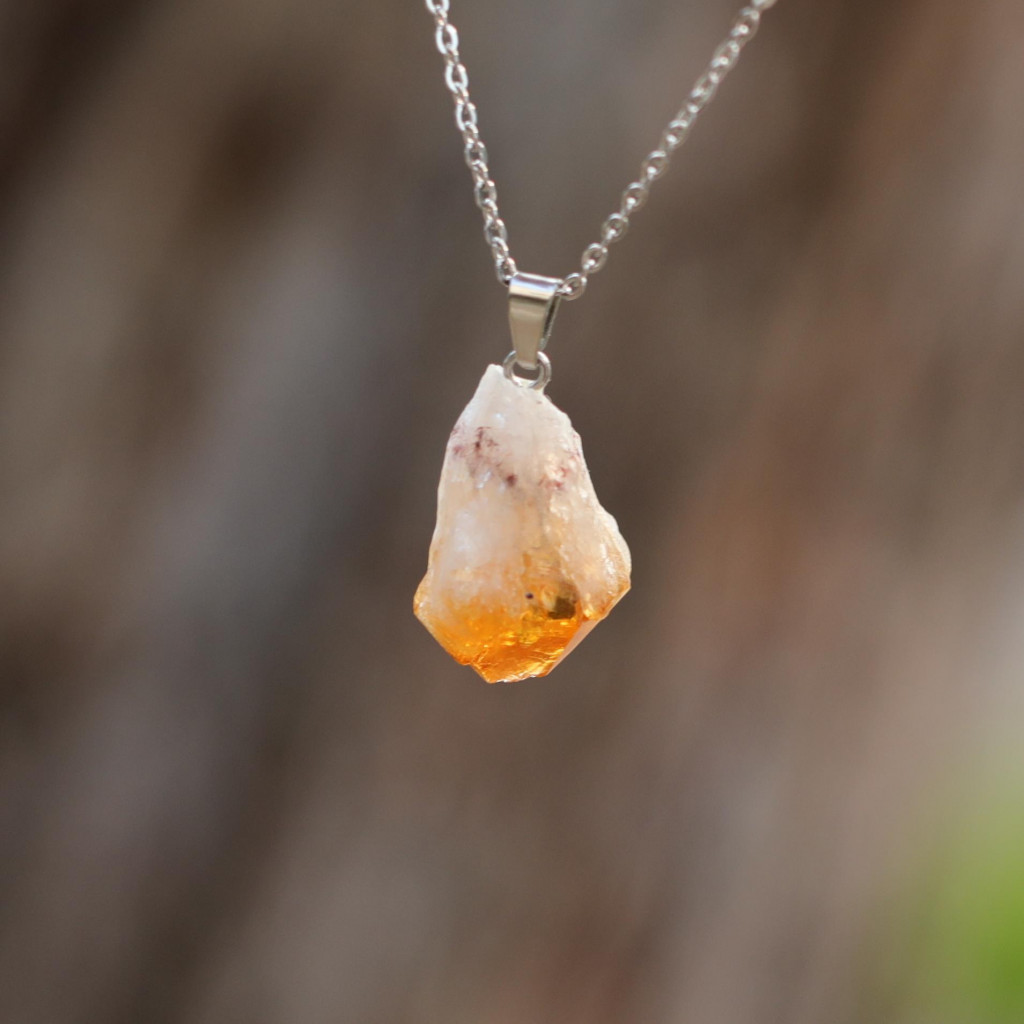 Ham Sitrin Taşı Çelik Kolye – Para Taşı