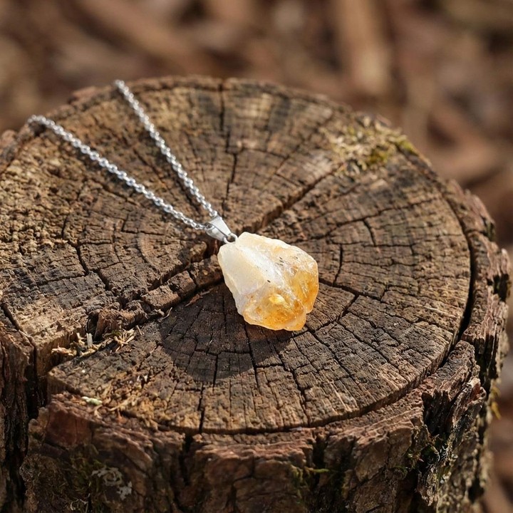 Ham Sitrin Taşı Çelik Kolye – Para Taşı - 1