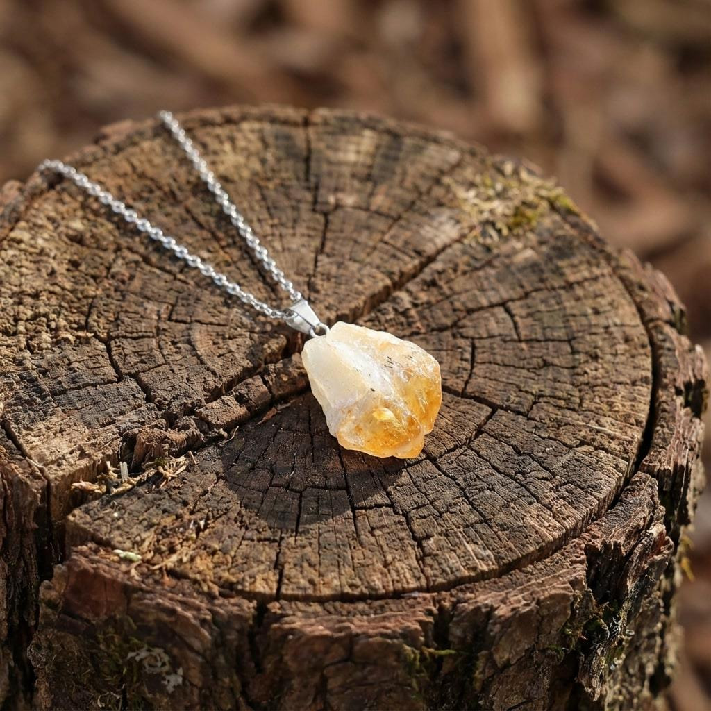 Ham Sitrin Taşı Çelik Kolye – Para Taşı