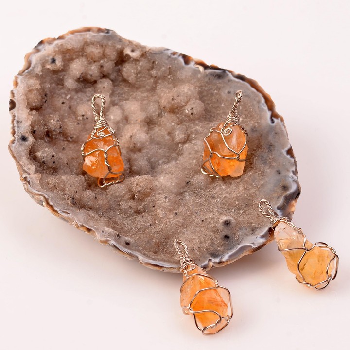 Ham Sitrin Taşı Kolye - Tel Sargılı - 2