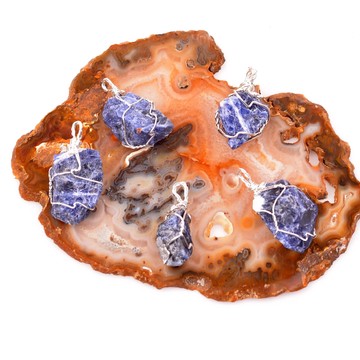 Ham Sodalit Taşı Kolye - Tel Sargılı - 2