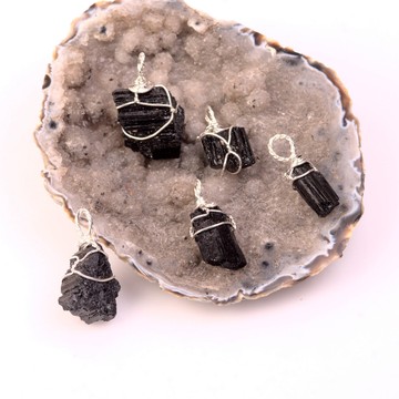 Ham Turmalin Taşı Kolye - Tel Sargılı - 2