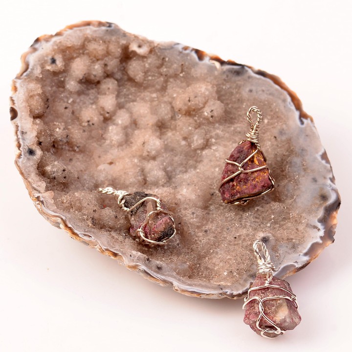 Ham Turmalin Taşı Kolye - Tel Sargılı - 2