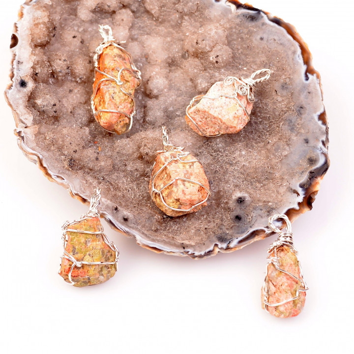 Ham Unakit Taşı Kolye - Tel Sargılı - 2