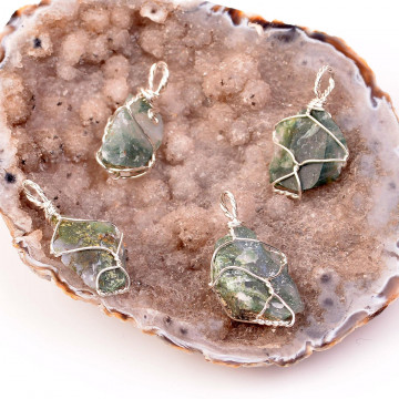 Ham Yosunlu Akik Taşı Kolye - Tel Sargılı - 2