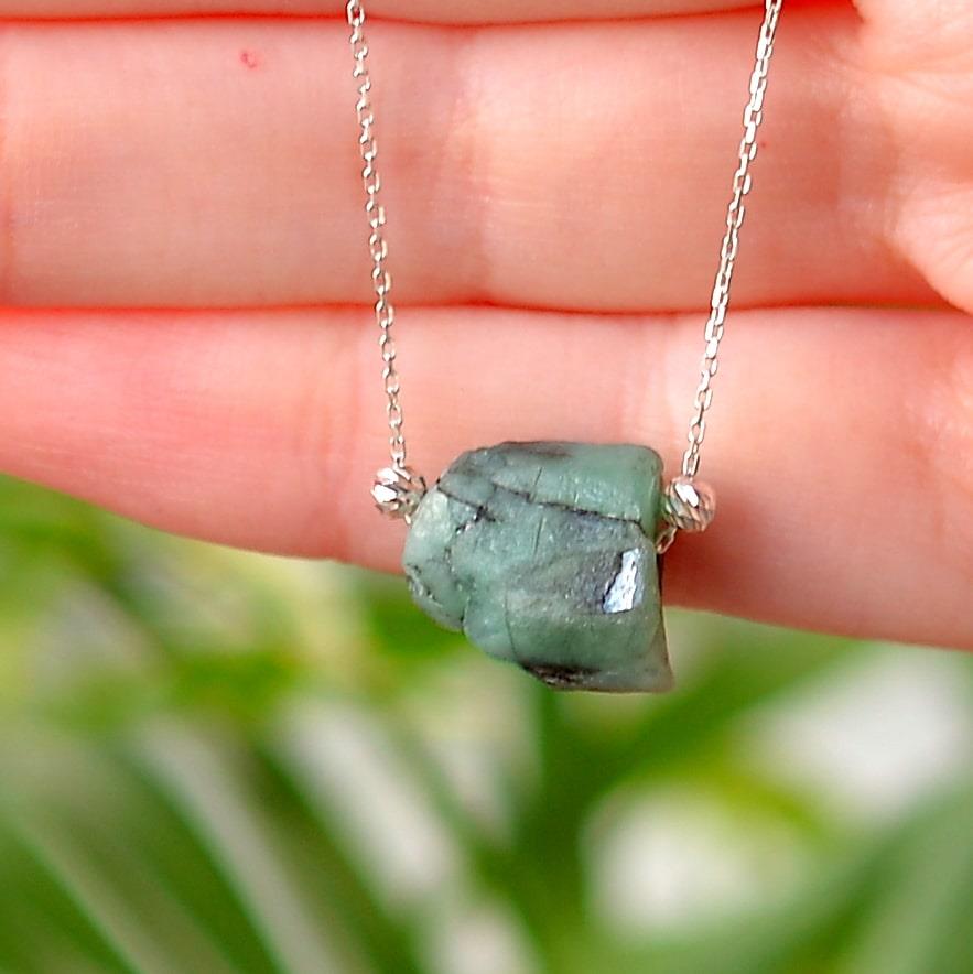Emerald Stone Silver Necklace Small