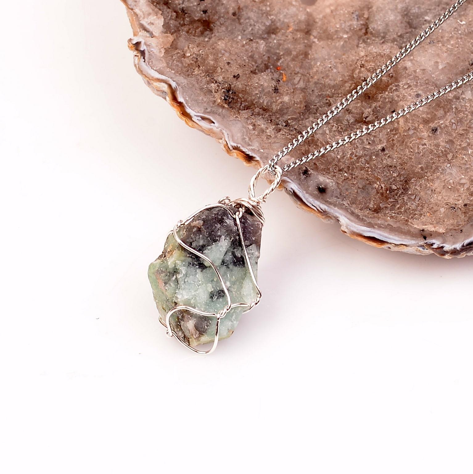 Ham Emerald Stone Necklace Tel Wrapped