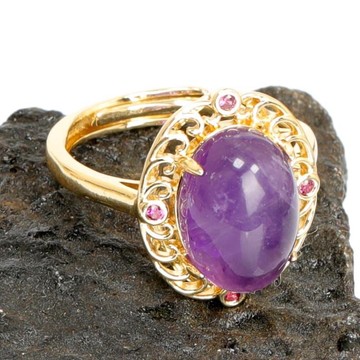 Hanedan Model Ametist Taşı Yüzük - Altın Renkli - 2