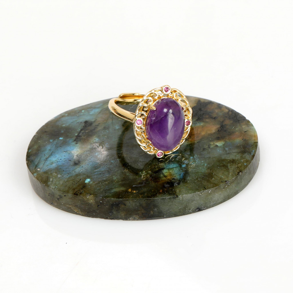 Hanedan Model Ametist Taşı Yüzük - Altın Renkli