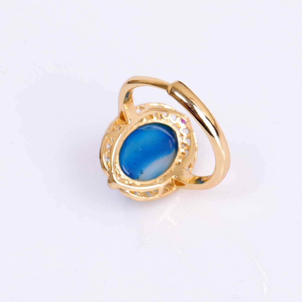 Hanedan Model Mavi Akik Taşı Yüzük - Altın Renkli