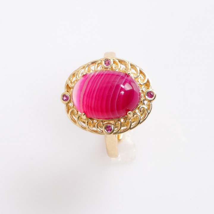 Hanedan Model Pembe Akik Taşı Yüzük - Altın Renkli - 1