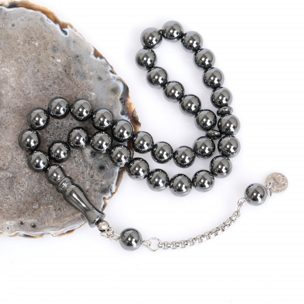 Hematit Taşı Çelik Tesbih ( 8 mm ) - Kararmaz Püsküllü Hematit Taşı Çelik Tesbih ( 8 mm ) - Kararmaz Püsküllü