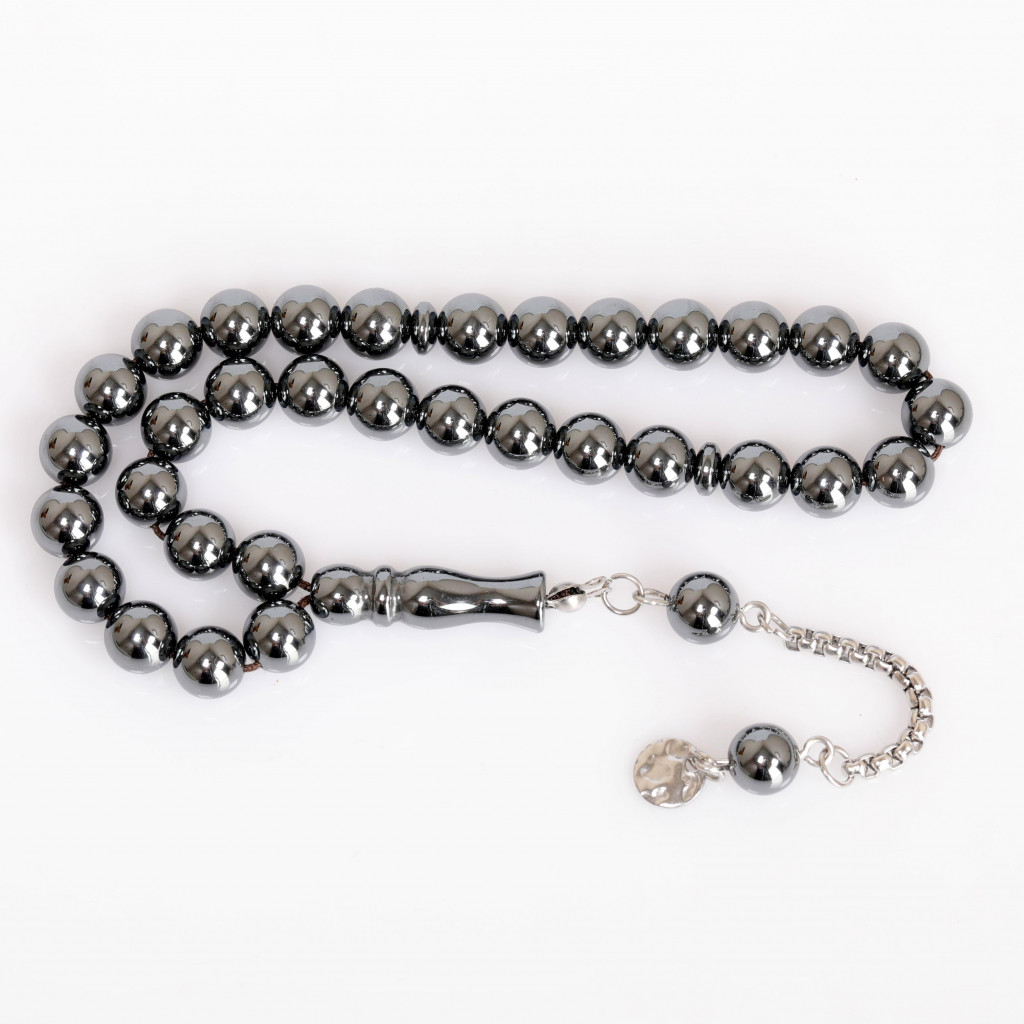 Hematit Taşı Çelik Tesbih ( 8 mm ) - Kararmaz Püsküllü Hematit Taşı Çelik Tesbih ( 8 mm ) - Kararmaz Püsküllü