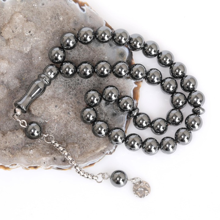 Hematit Taşı Çelik Tesbih ( 8 mm ) - Kararmaz Püsküllü