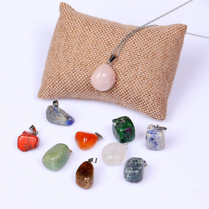 Her Güne Yeni Bir Enerji: 10 Adet Karışık Doğal Taş Kolye Ucu ve Çelik Zincir Seti - 2
