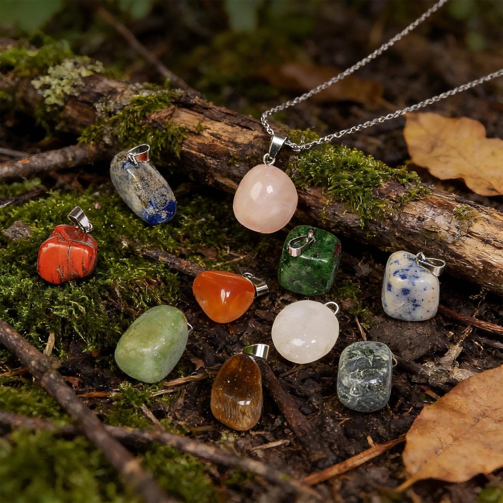 Her Güne Yeni Bir Enerji: 10 Adet Karışık Doğal Taş Kolye Ucu ve Çelik Zincir Seti