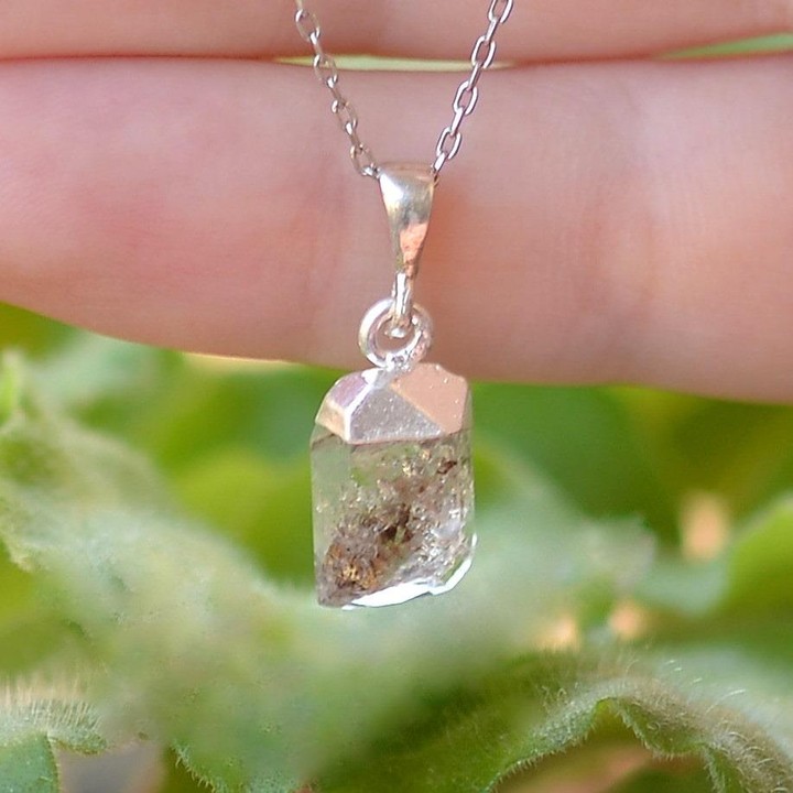 Herkimer Kuvars Taşı Gümüş Kolye - İşlenmemiş Herkimer Dimond
