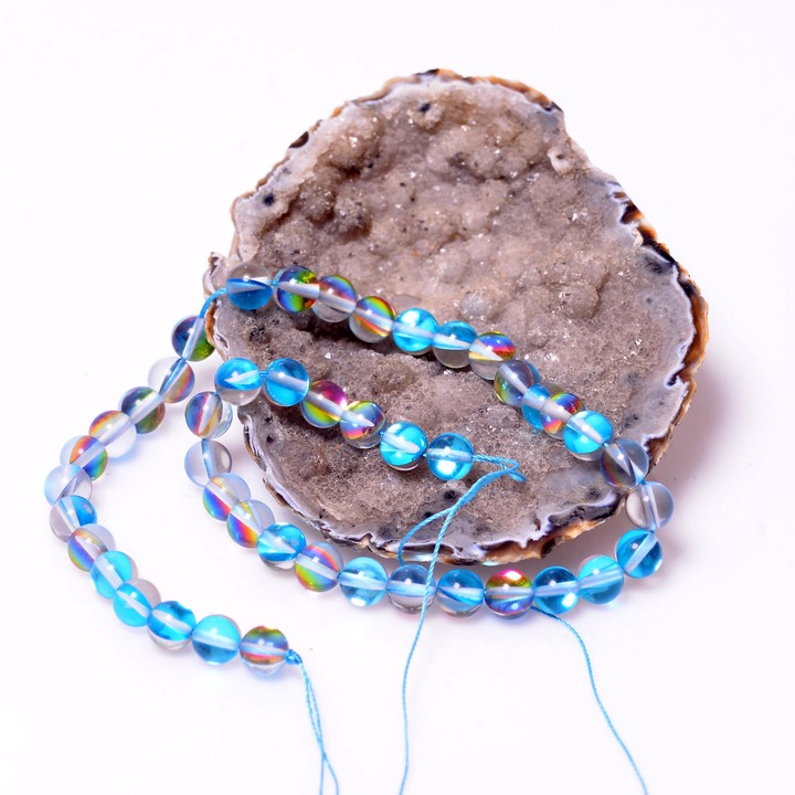 Hidrotermal Kuvars Taşı Dizi - 8 mm Açık Mavi - 1