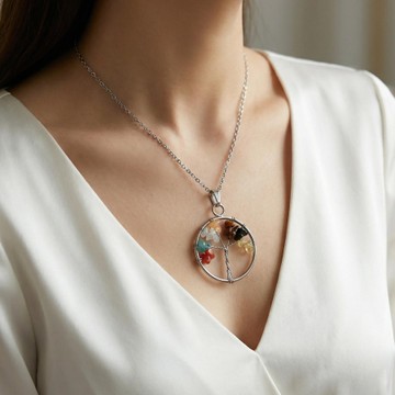 İkizler Burcu Hayat Ağacı Kolye - Paslanmaz Çelik - 1