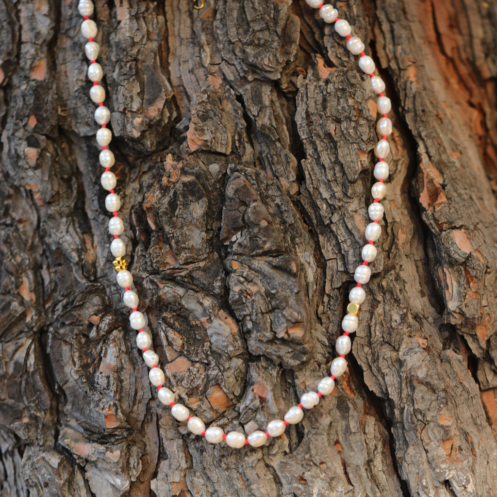 İnci Kolye - Düğümlü Model (5x7 mm Gerçek İnci)