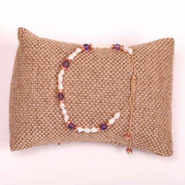 İnci ve Ametist Taşı Ayarlamalı Bileklik 3*4 mm - 2