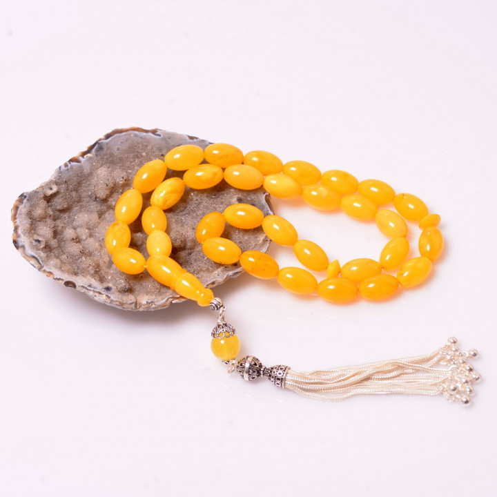 İri Boy Arpa Kesim Damla Kehribar Tesbih (10*16 mm ) - Sertifikalı Ürün