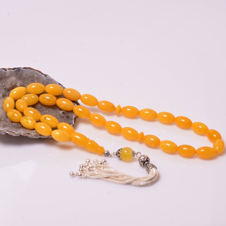 İri Boy Arpa Kesim Damla Kehribar Tesbih (10*16 mm ) - Sertifikalı Ürün