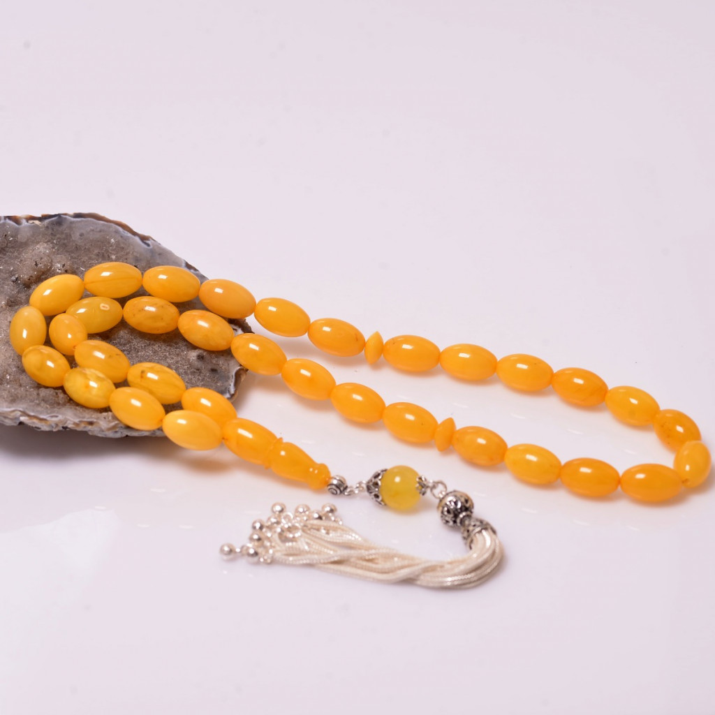 İri Boy Arpa Kesim Damla Kehribar Tesbih (10*16 mm ) - Sertifikalı Ürün