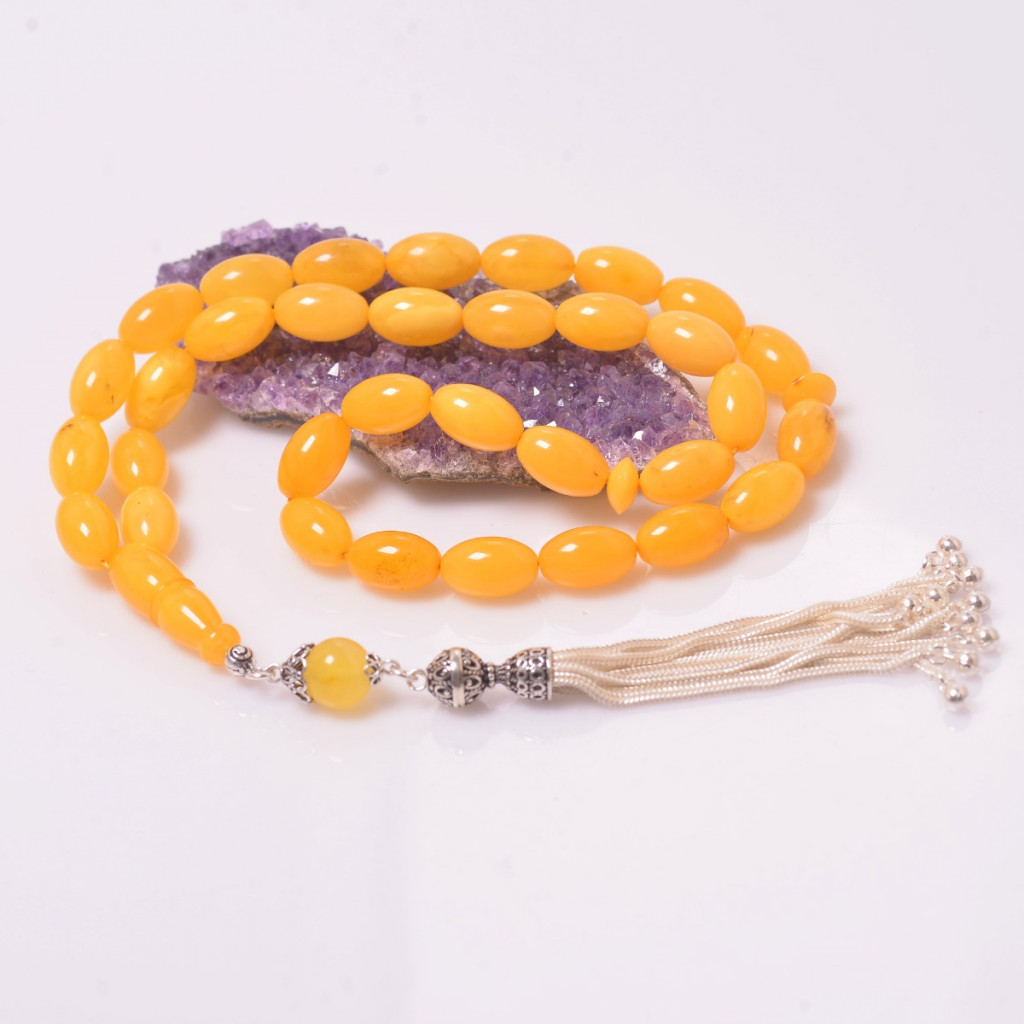 İri Boy Arpa Kesim Damla Kehribar Tesbih (10*16 mm ) - Sertifikalı Ürün