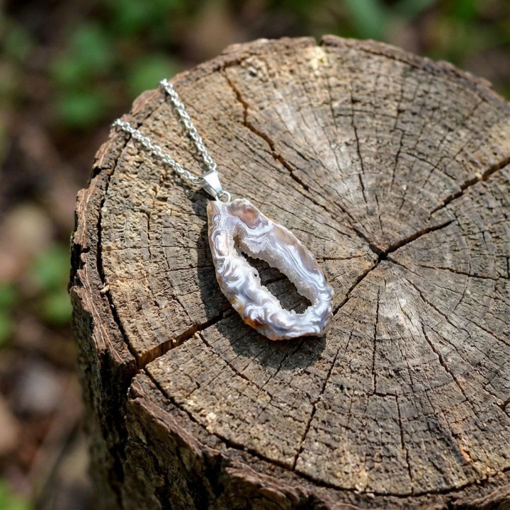 Kalsedon Taşı Çelik Kolye - 1