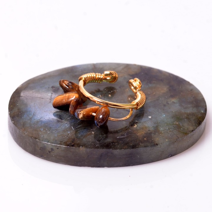 Kaplan Gözü Taşı Ayarlamalı Yüzük - Altın Renkli - 1