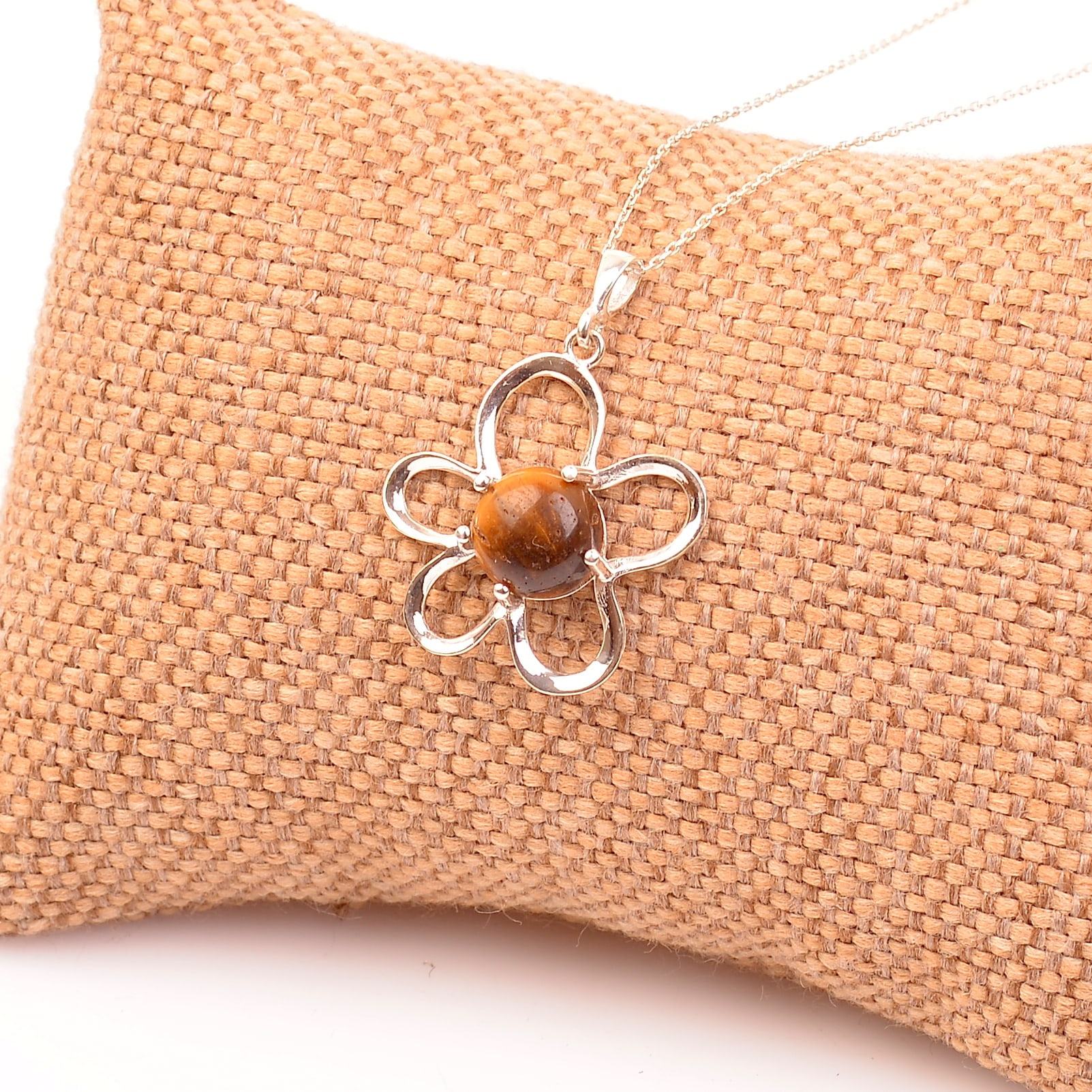 Tiger's Eye Stone Silver Daisy Necklace