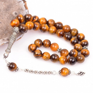 Kaplan Gözü Taşı Gümüş Tesbih (8 mm) - 2