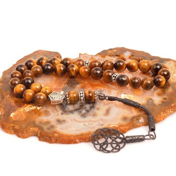 Kaplan Gözü Taşı Gümüş Tesbih - 8 mm Kazaz Püsküllü - 2