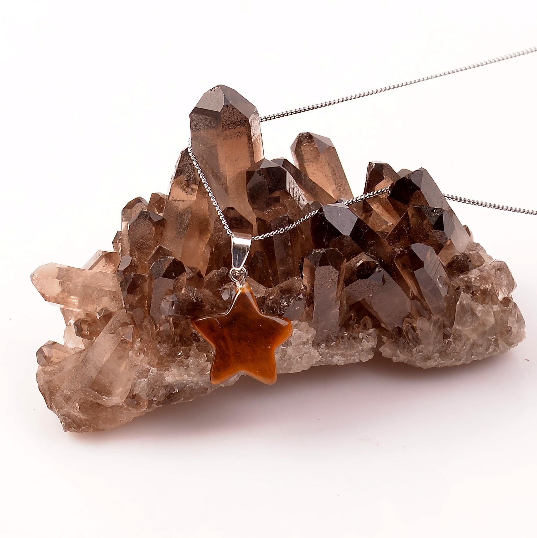 Tiger's Eye Stone Star Şeklinde Necklace