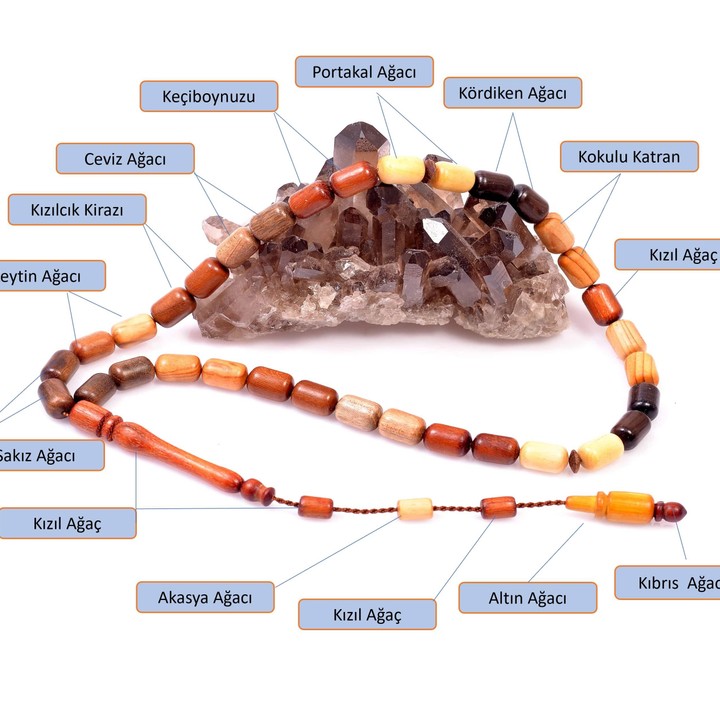 Kapsül Kesim Karma Ağaç Tesbih - 8*11 mm Yerli Ağaçlar