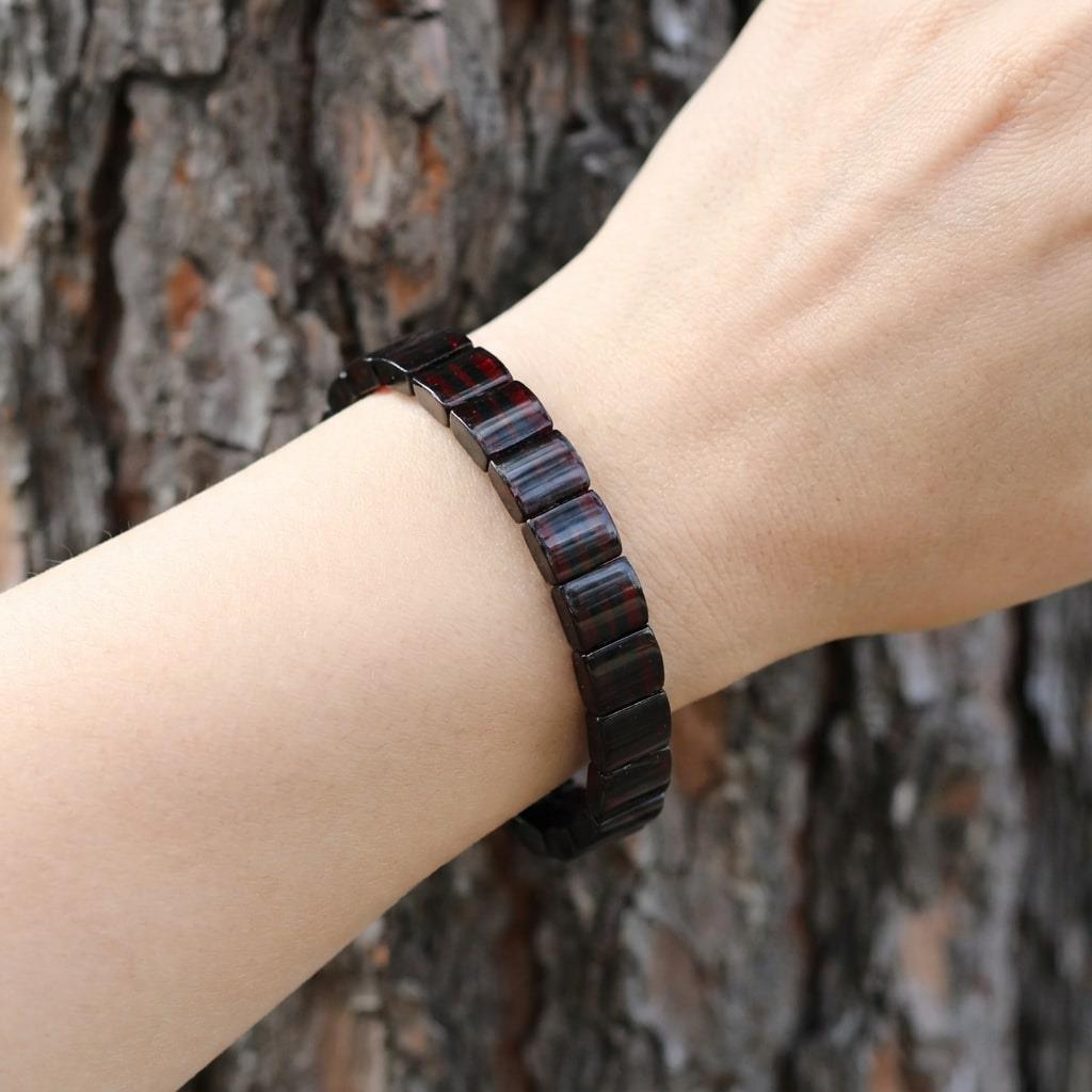 Kare Kesim Baltık Kehribar Bileklik – Doğal Gerçek Kehribar (Elastik) - Koyu Renk