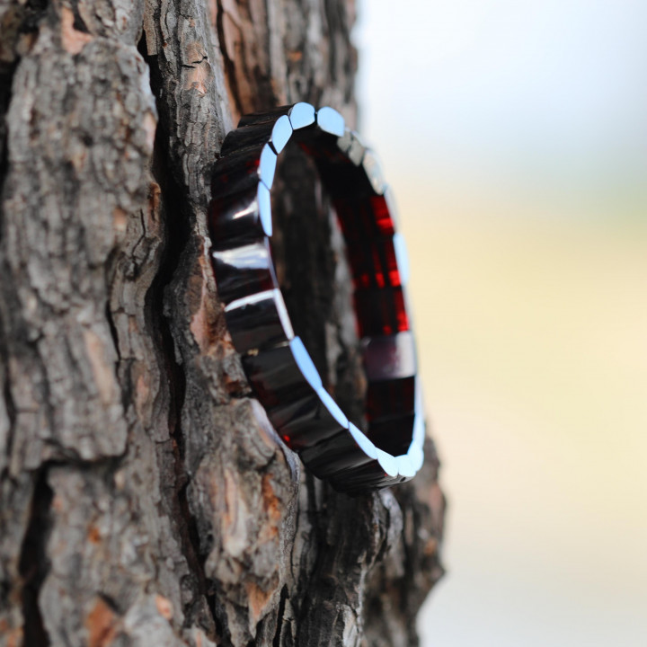 Kare Kesim Baltık Kehribar Bileklik – Doğal Gerçek Kehribar (Elastik) - Koyu Renk - 2