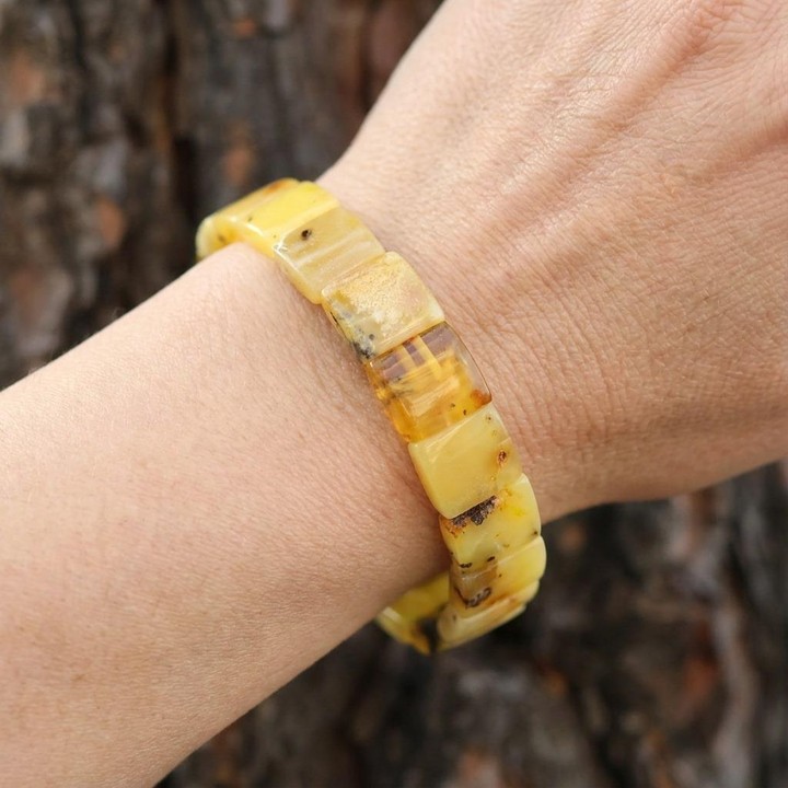 Kare Kesim Baltık Kehribar Bileklik – Doğal Gerçek Kehribar (Elastik) - Sarı Renk - 2