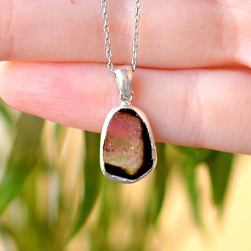 Karpuz Turmalin Stone Silver Necklace