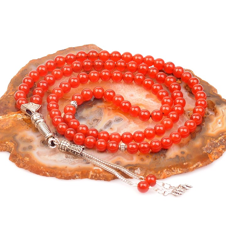 Kırmızı Akik Taşı Dua Tesbihi - 6 mm