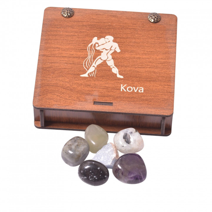 Kova Burcu Doğal Taş Seti - Ahşap Kutulu
