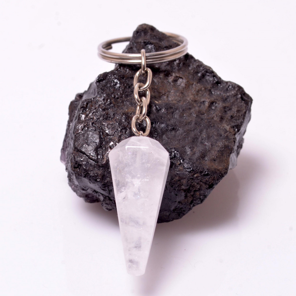 Kristal Kuvars Taşı Anahtarlık - Koni Şeklinde