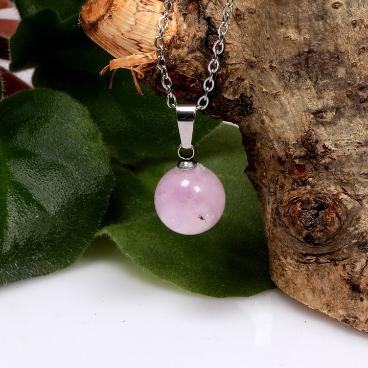 Kunzit Taşı Çelik Kolye - 10 mm